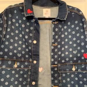 Polka Dot Jean Jacket with Heart Details